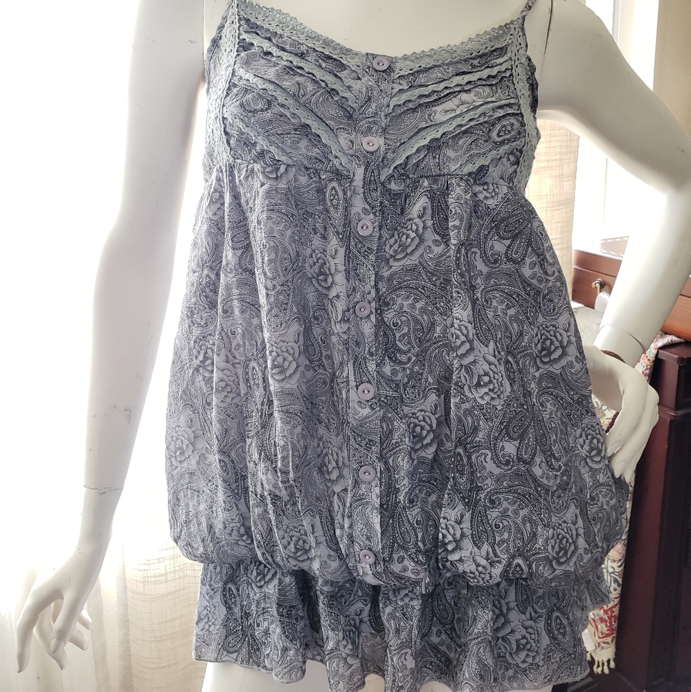 Womens Grey printed chiffon like Camisole Tank Top